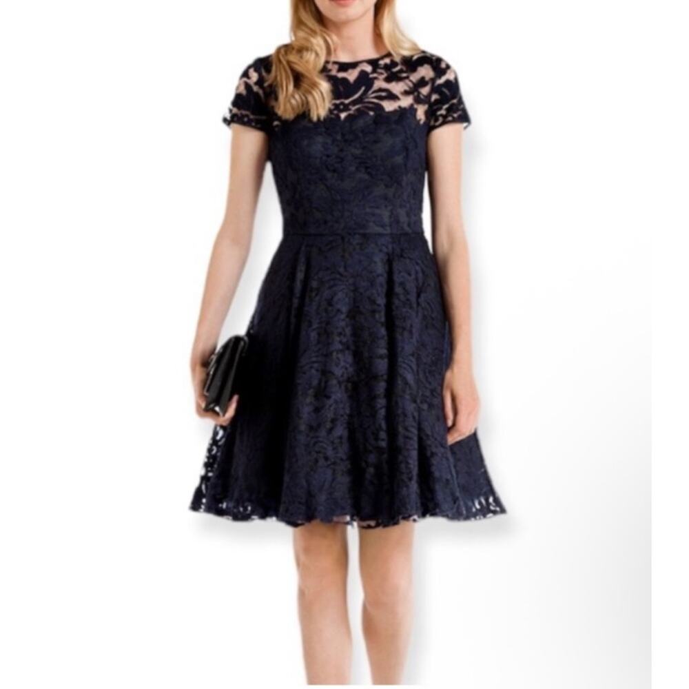 Ted‎ Baker London Caree Dress Sheer Lace Overlay Fit to Flare Navy US Size 4
